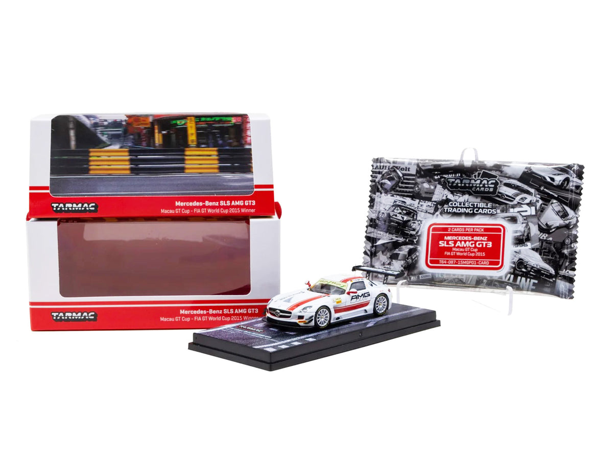 Mercedes-Benz SLS AMG GT3 #1 Maro Engel Winner "Macau GT Cup - FIA GT World Cup" (2015) with Tarmac Cards "Hobby64" Series 1/64 Diecast Model Car by Tarmac Works - image 4