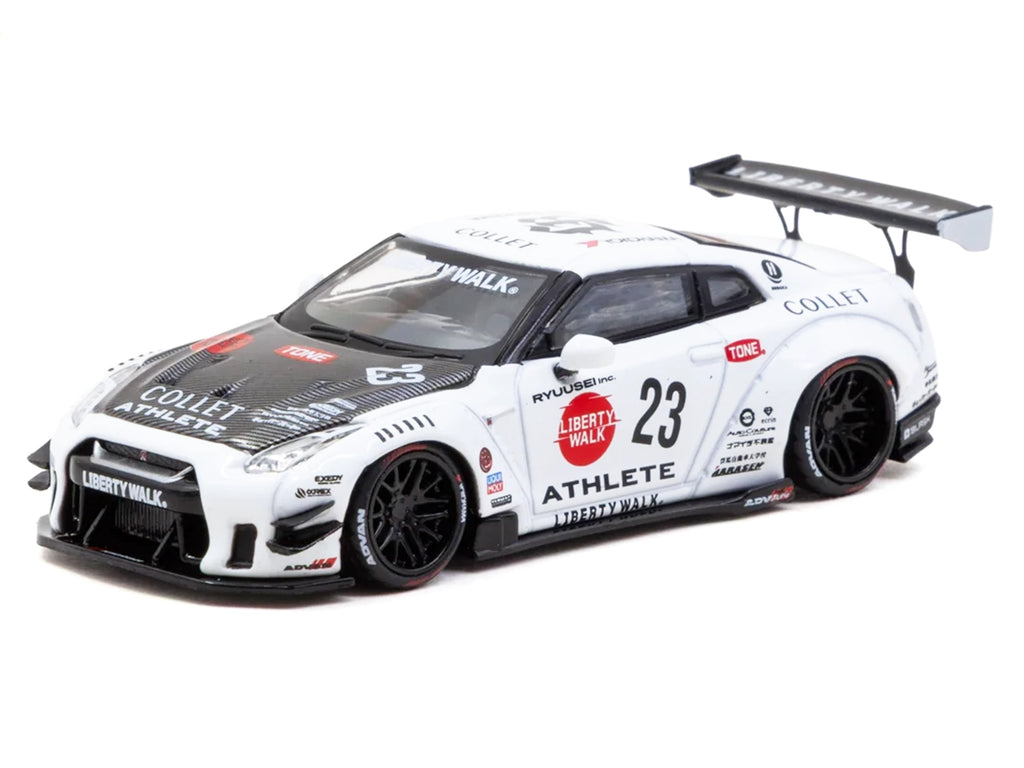 Nissan GT-R R35 LB-Works Type 2 RHD (Right Hand Drive) #23 "Liberty Walk" White with Carbon Hood and Metal Oil Can Packaging "Hobby64" Series 1/64 Diecast Model Car by Tarmac Works - image 2