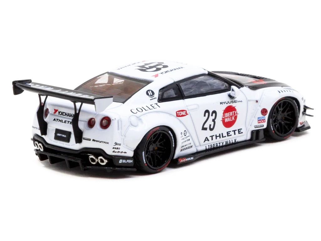 Nissan GT-R R35 LB-Works Type 2 RHD (Right Hand Drive) #23 "Liberty Walk" White with Carbon Hood and Metal Oil Can Packaging "Hobby64" Series 1/64 Diecast Model Car by Tarmac Works - image 3