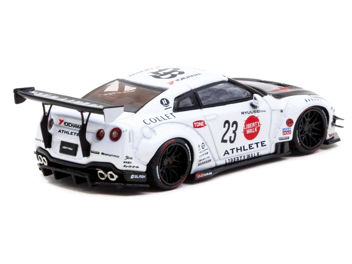 Nissan GT-R R35 LB-Works Type 2 RHD (Right Hand Drive) #23 "Liberty Walk" White with Carbon Hood and Metal Oil Can Packaging "Hobby64" Series 1/64 Diecast Model Car by Tarmac Works - image 3