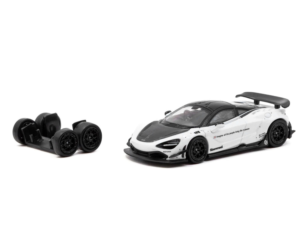 LB-Works 720S White with Carbon Hood and Black Top with Extra Wheels "Hobby64" Series 1/64 Diecast Model Car by Tarmac Works - image 2