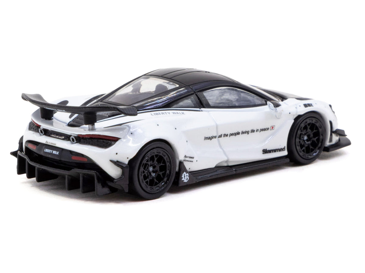 LB-Works 720S White with Carbon Hood and Black Top with Extra Wheels "Hobby64" Series 1/64 Diecast Model Car by Tarmac Works - image 3