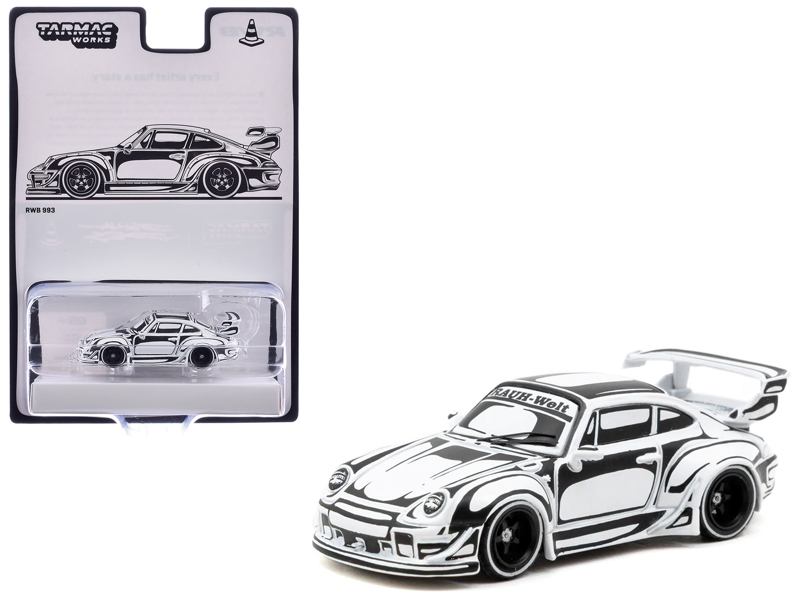RWB 993 "Designed by Joshua Vides" Black and White "Hobby64" Series 1/64 Diecast Model Car by Tarmac Works