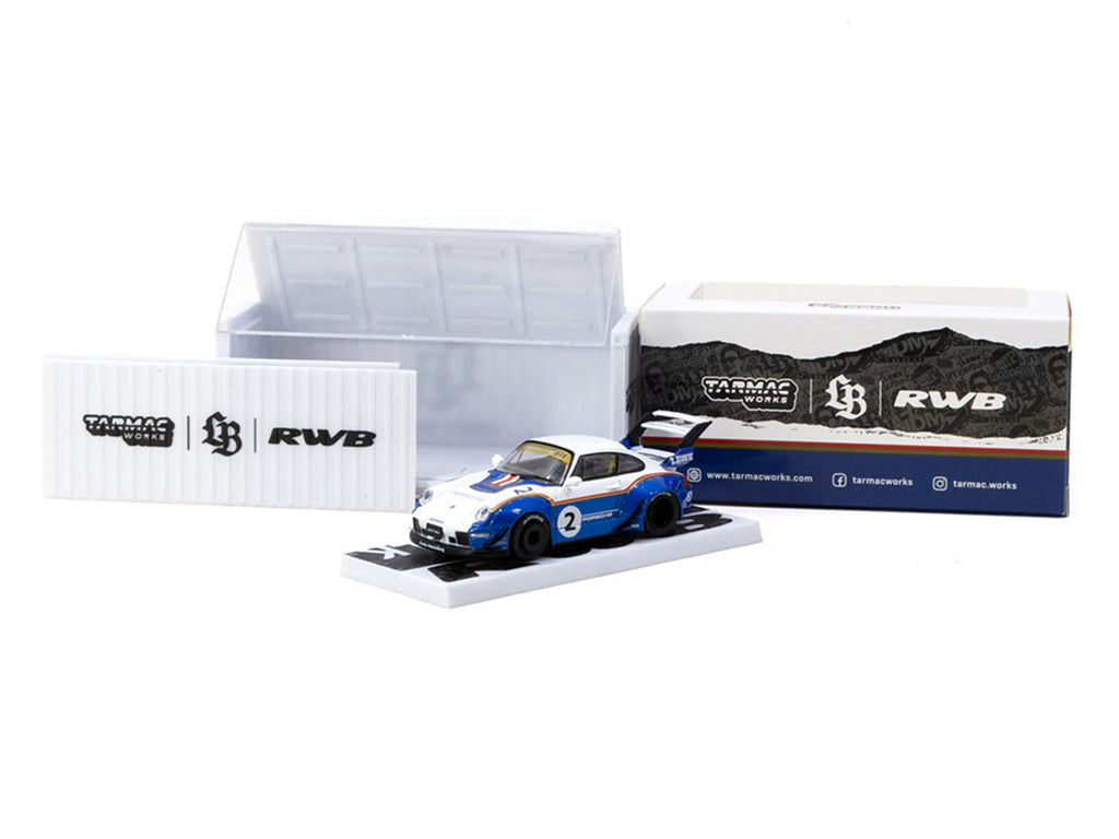 RWB 993 #2 "Liberty Walk" White and Blue Metallic with Container Packaging "Hobby64" Series 1/64 Diecast Model Car by Tarmac Works - image 4