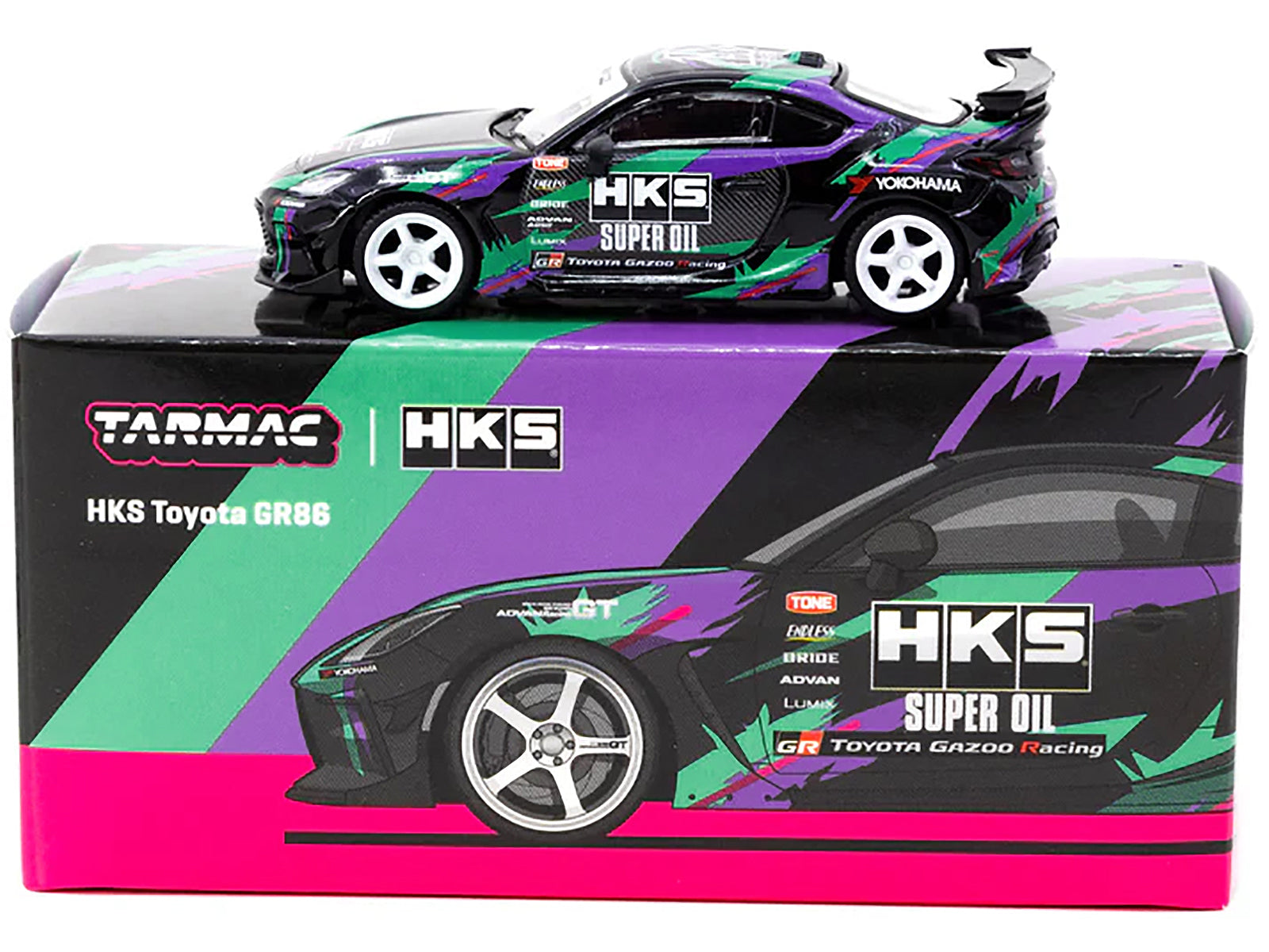 Toyota GR86 RHD (Right Hand Drive) "HKS" Black with Graphics "Global64" Series 1/64 Diecast Model by Tarmac Works - image 3