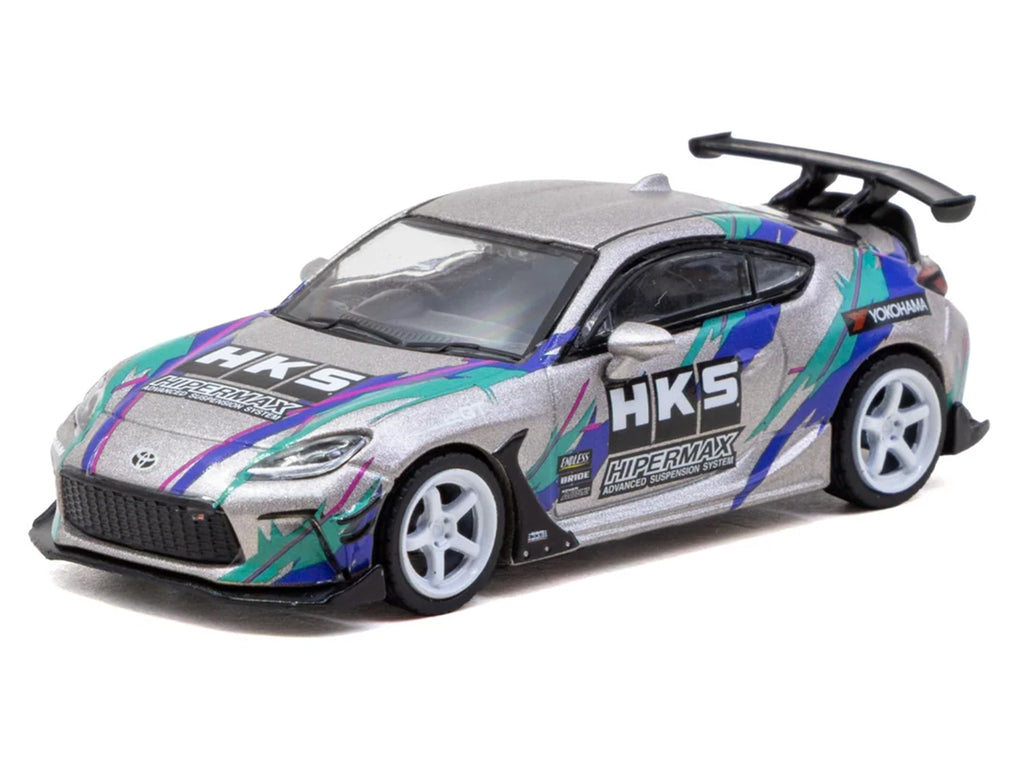 Toyota GR86 RHD (Right Hand Drive) "HKS" Gray Metallic with Graphics and Metal Oil Can Packaging "Global64" Series 1/64 Diecast Model Car by Tarmac Works - image 2