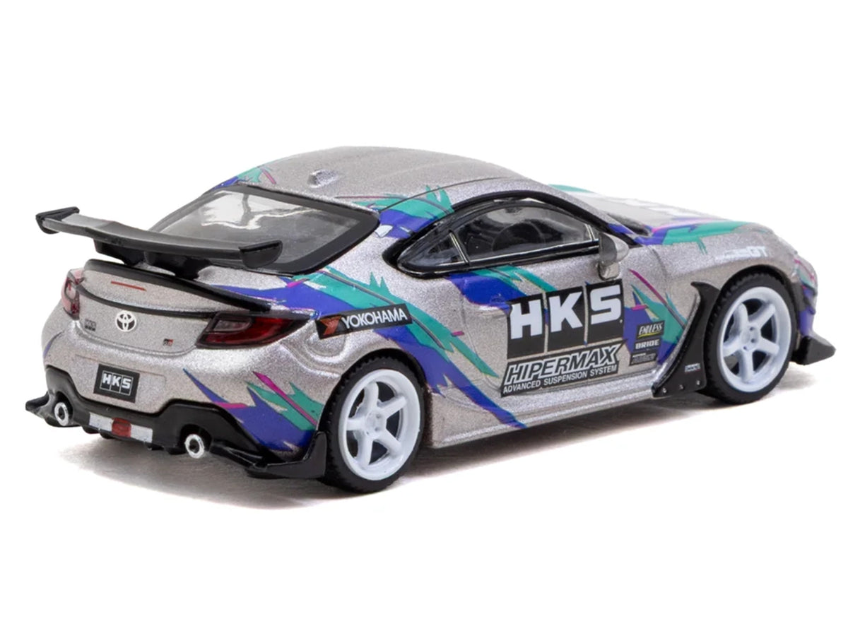 Toyota GR86 RHD (Right Hand Drive) "HKS" Gray Metallic with Graphics and Metal Oil Can Packaging "Global64" Series 1/64 Diecast Model Car by Tarmac Works - image 3