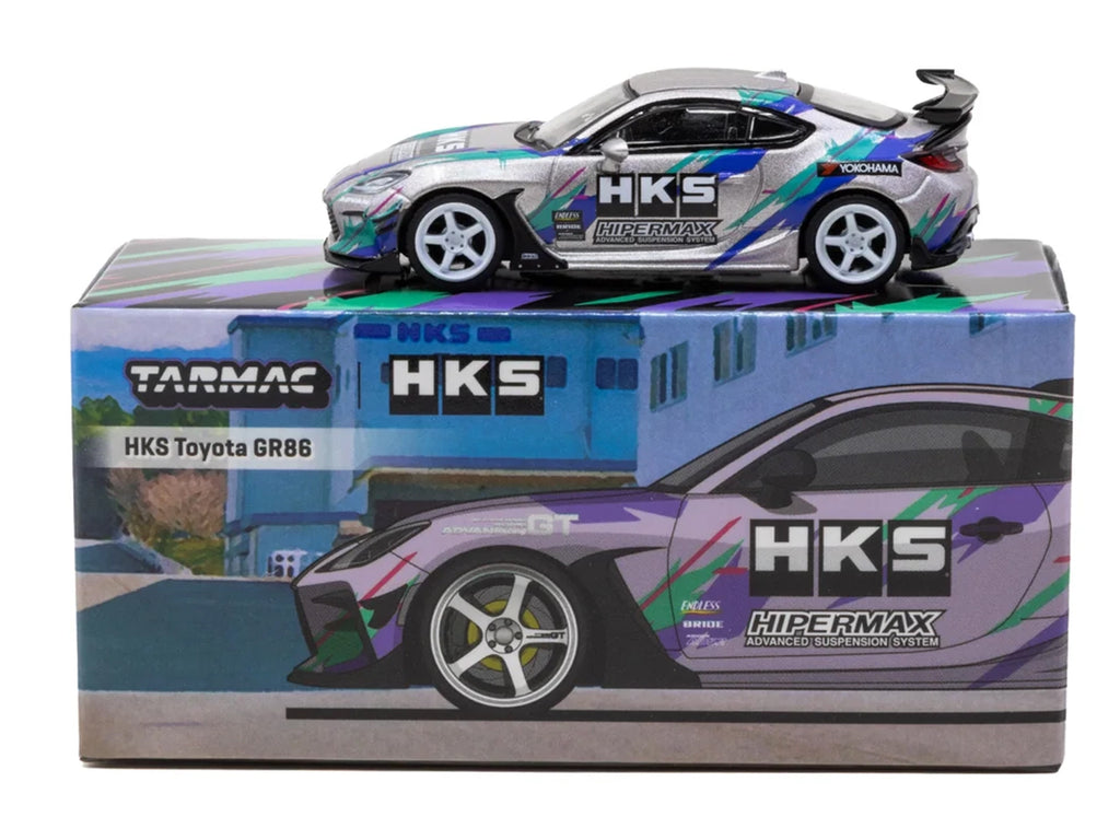 Toyota GR86 RHD (Right Hand Drive) "HKS" Gray Metallic with Graphics and Metal Oil Can Packaging "Global64" Series 1/64 Diecast Model Car by Tarmac Works - image 4