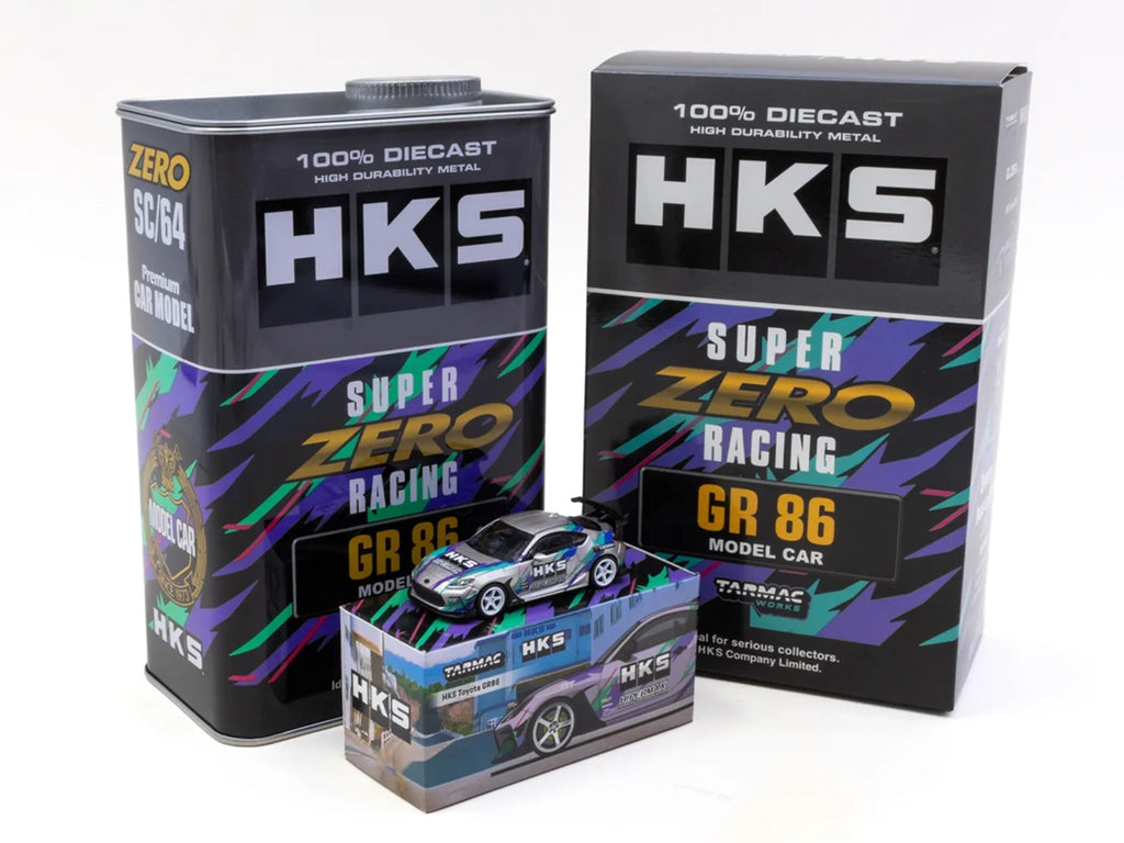 Toyota GR86 RHD (Right Hand Drive) "HKS" Gray Metallic with Graphics and Metal Oil Can Packaging "Global64" Series 1/64 Diecast Model Car by Tarmac Works - image 5