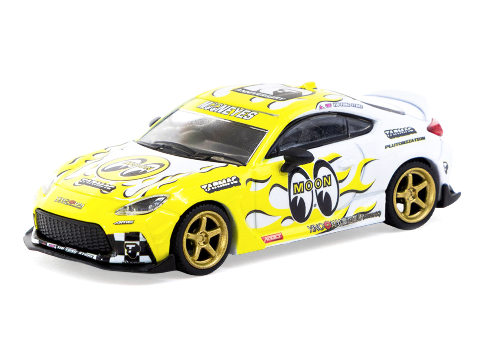 Toyota GR86 RHD (Right Hand Drive) "MoonEyes" White with Yellow Flames and Graphics "Global64" Series 1/64 Diecast Model by Tarmac Works - image 2