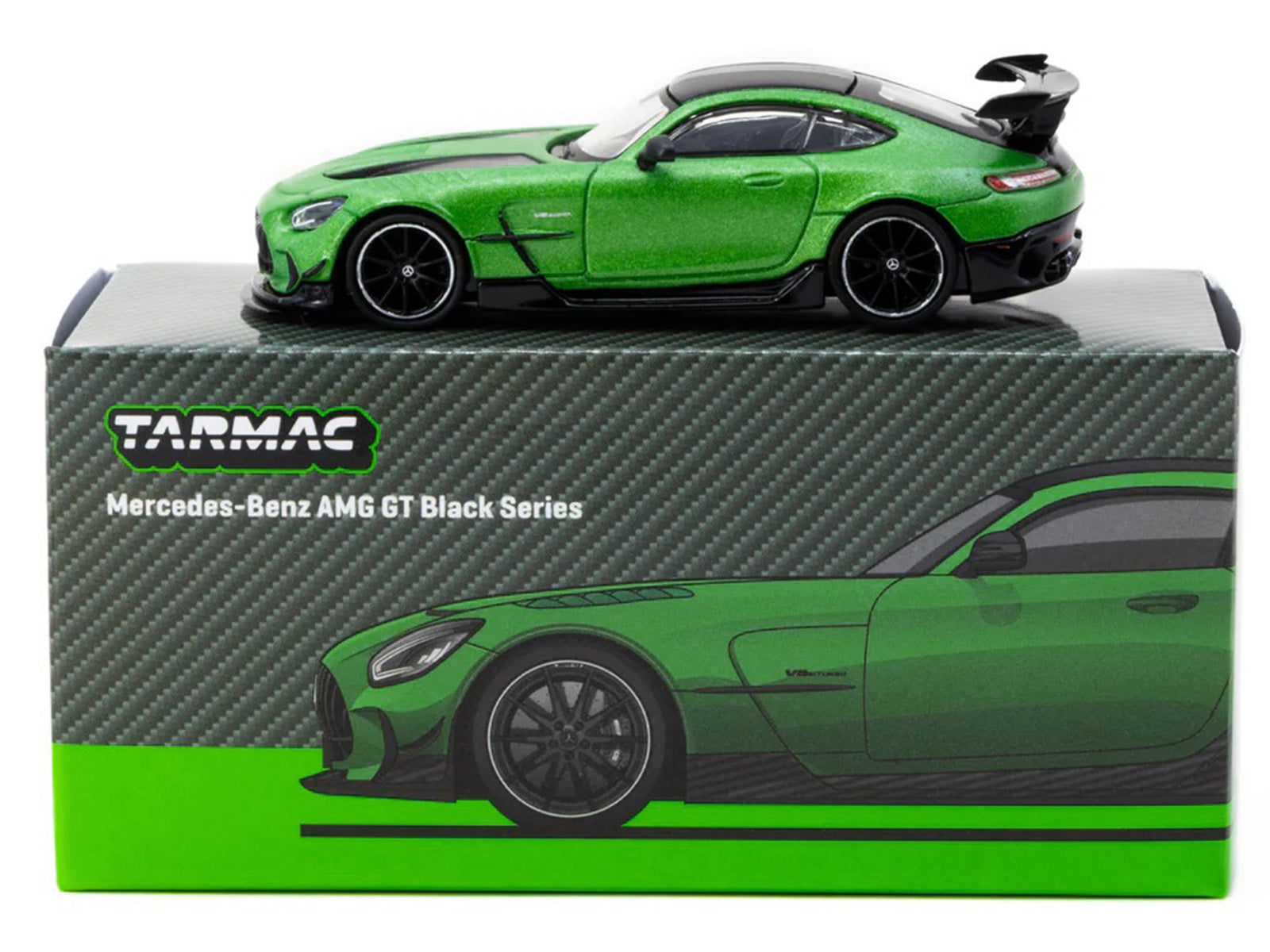 Mercedes-Benz AMG GT Black Series Green Metallic with Black Top and Hood Stripes "Global64" Series 1/64 Diecast Model by Tarmac Works - image 4