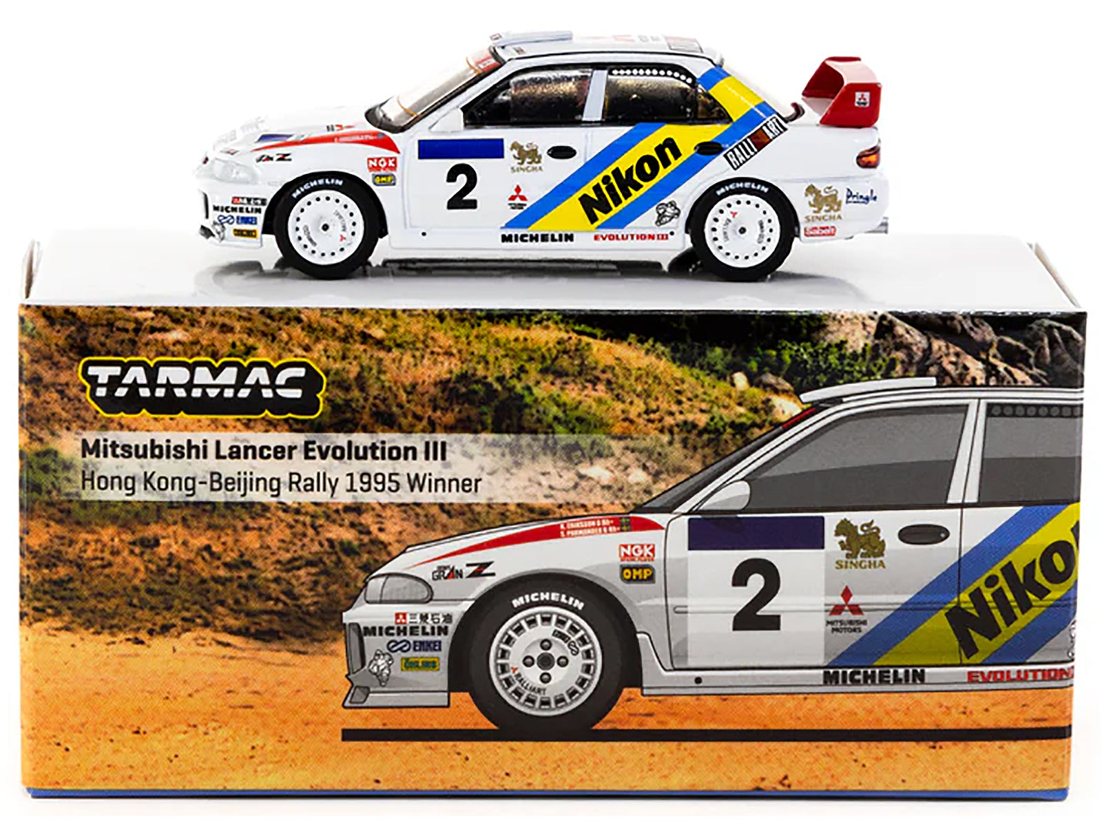 Mitsubishi Lancer Evolution III #2 Kenneth Eriksson - Staffan Parmander Winner "Hong Kong-Beijing Rally" (1995) "Global64" Series 1/64 Diecast Model by Tarmac Works - image 3