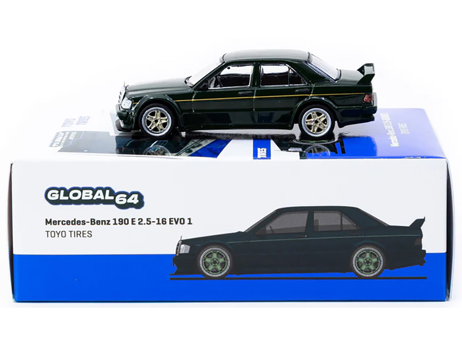 Mercedes-Benz 190 E 2.5-16 EVO 1 "Toyo Tires" Dark Green "Global64" Series 1/64 Diecast Model by Tarmac Works - image 3