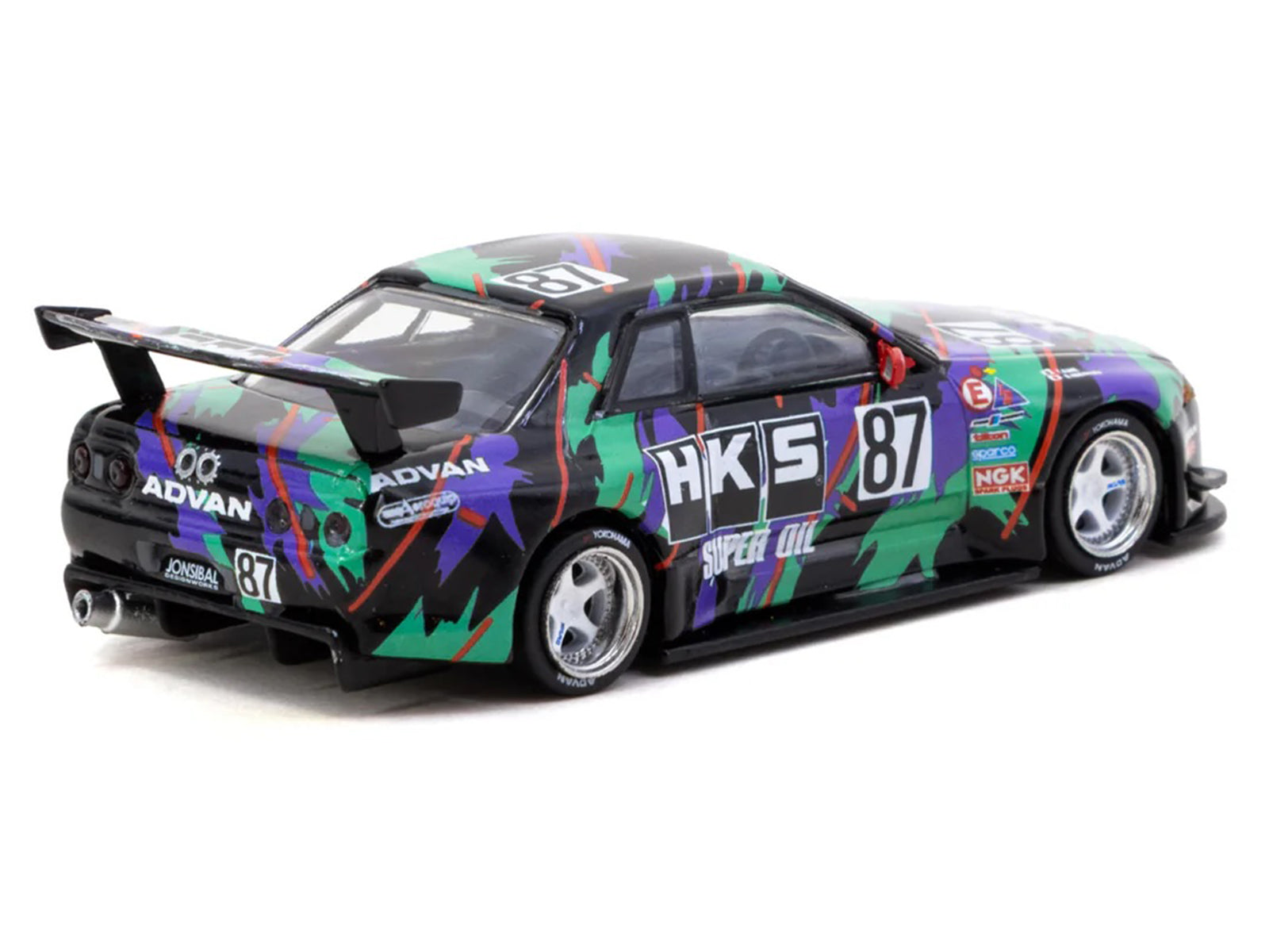 Nissan Skyline (R32) Widebody RHD (Right Hand Drive) #87 "HKS - Designed by Jon Sibal" Black with Graphics with Tarmac Cards "Global64" Series 1/64 Diecast Model Car by Tarmac Works - image 2