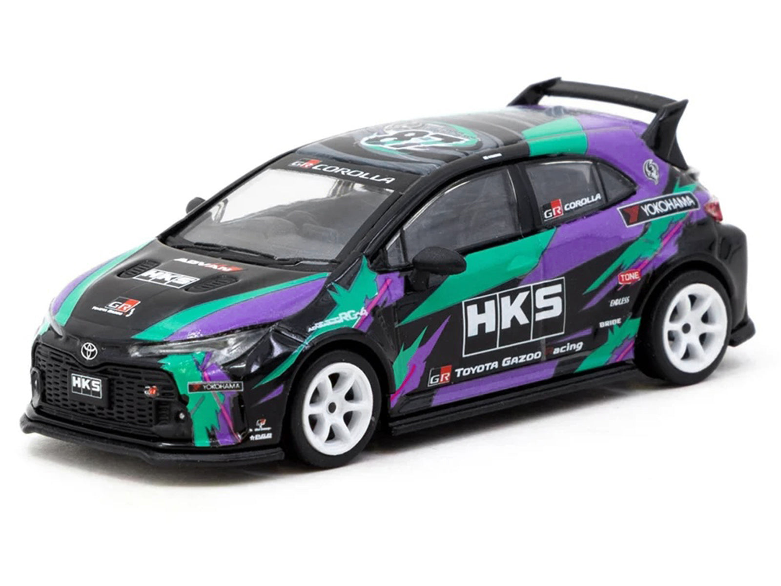Toyota GR Corolla RHD (Right Hand Drive) "HKS" Black with Graphics "Global64" Series 1/64 Diecast Model by Tarmac Works - image 2