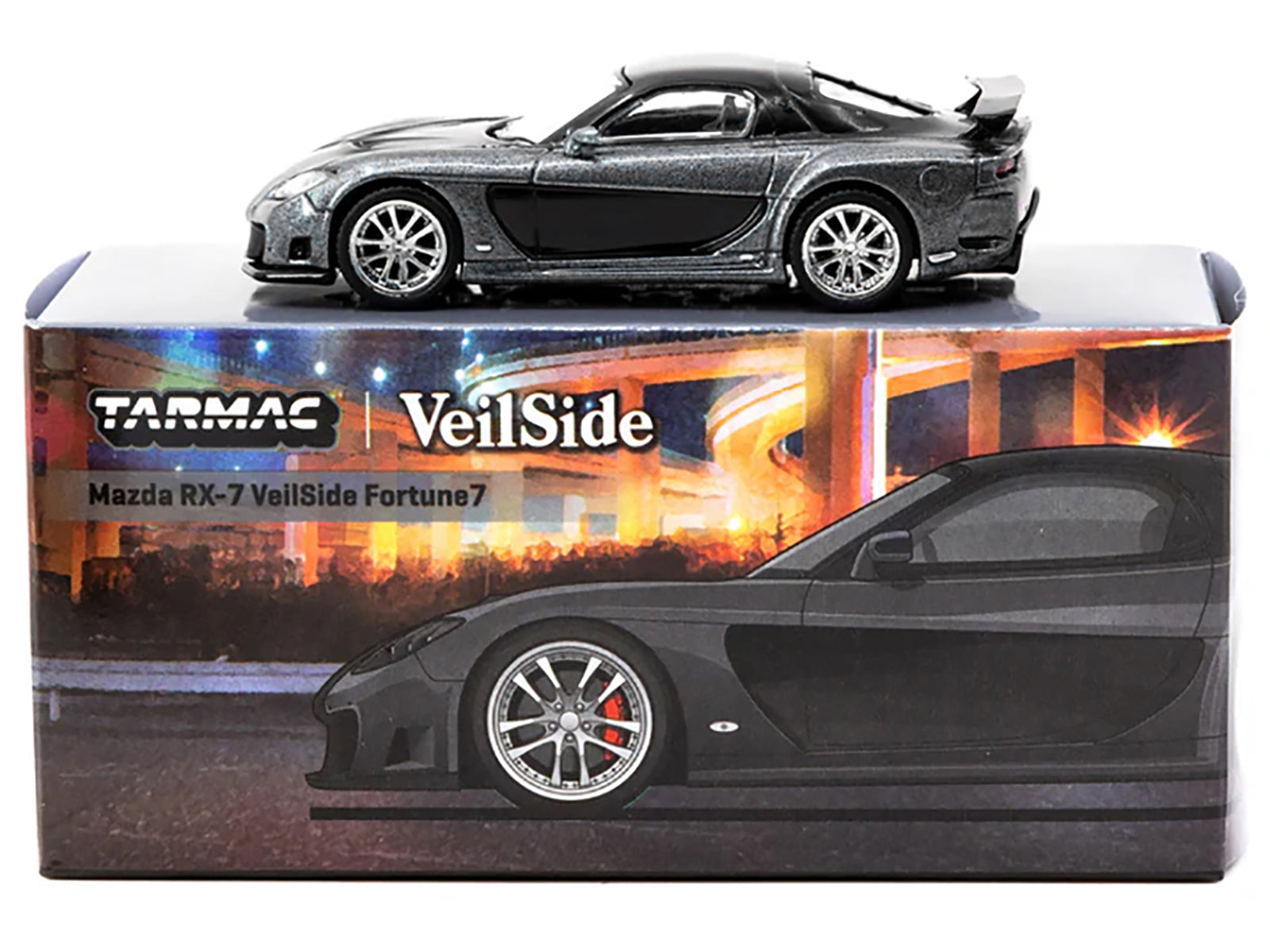 Mazda RX-7 "VeilSide Fortune7" RHD (Right Hand Drive) Gray Metallic and Black "Global64" Series 1/64 Diecast Model Car by Tarmac Works - image 3