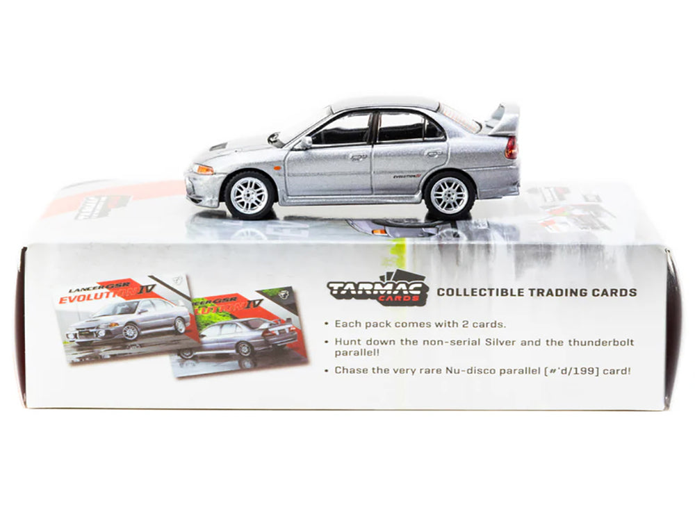 Mitsubishi Lancer Evolution IV Silver Metallic with Tarmac Cards "Global64" Series 1/64 Diecast Model by Tarmac Works - image 3