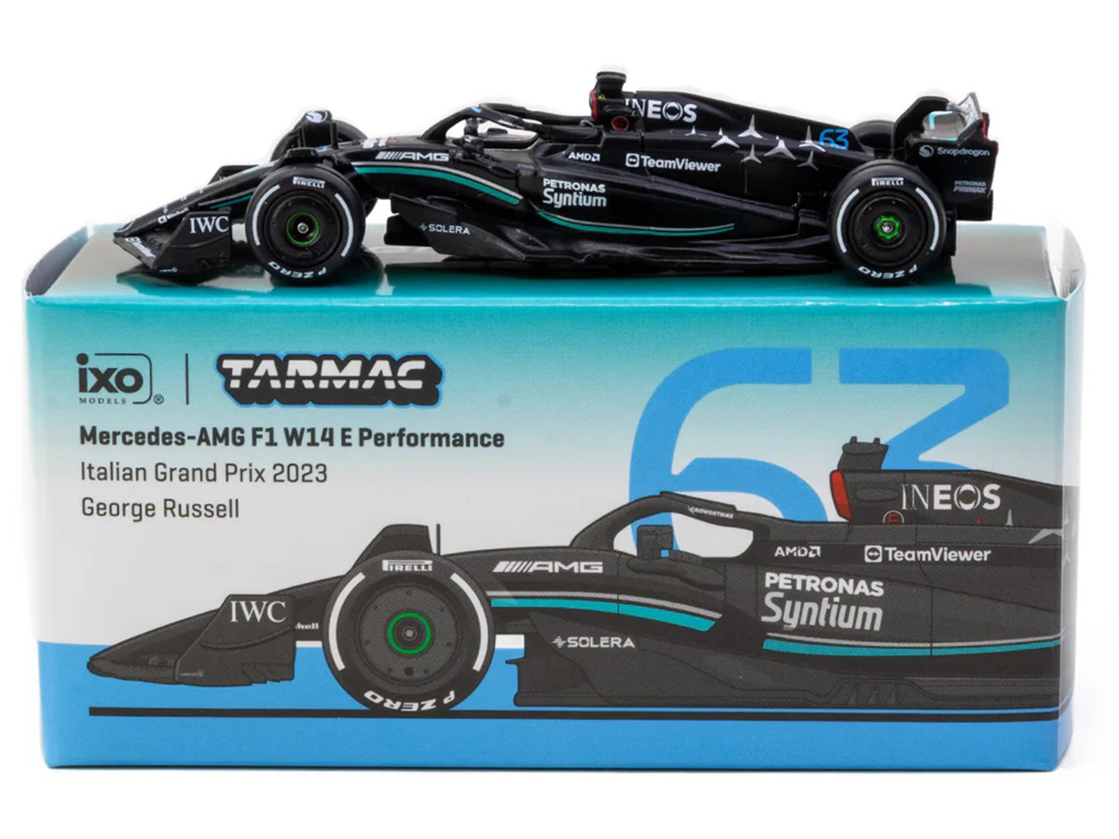Mercedes-AMG F1 W14 E Performance #63 George Russell Formula One F1 "Italian GP" (2023) "Global64" Series 1/64 Diecast Model Car by Tarmac Works - image 4