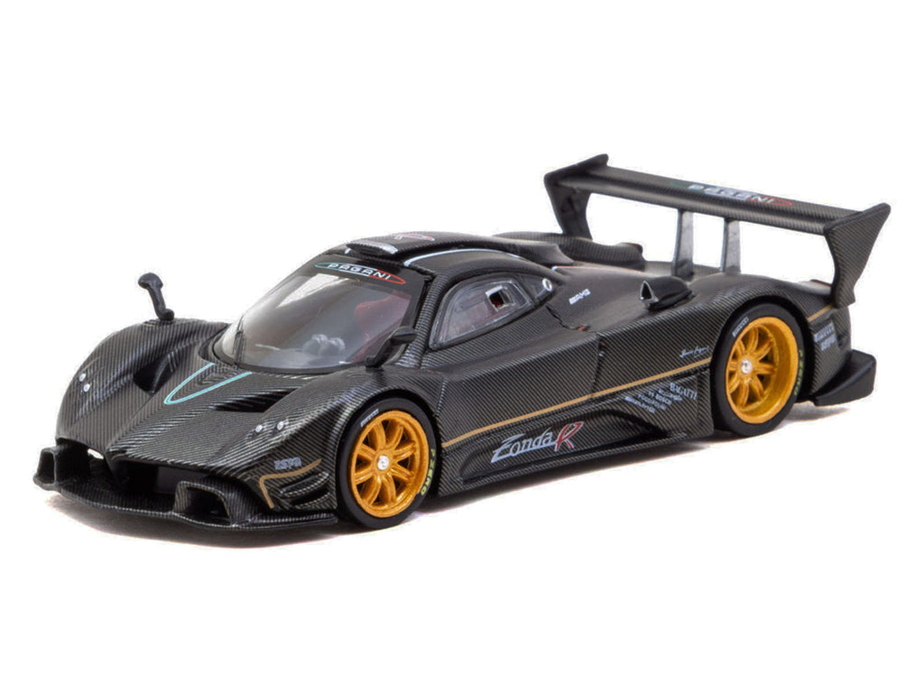 Pagani Zonda R Matt Black Carbon Fiber with Gold Wheels "Global64" Series 1/64 Diecast Model Car by Tarmac Works - image 2