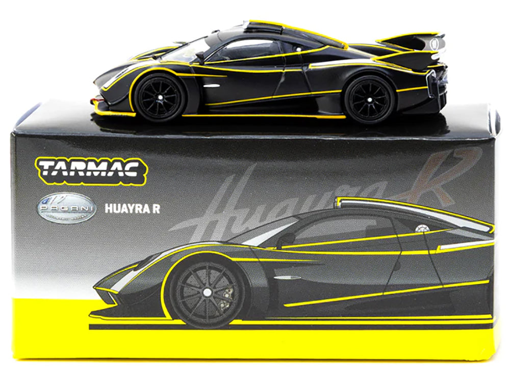Pagani Huayra R Matt Black with Silver Accents and Yellow Stripes "Global64" Series 1/64 Diecast Model by Tarmac Works - image 3