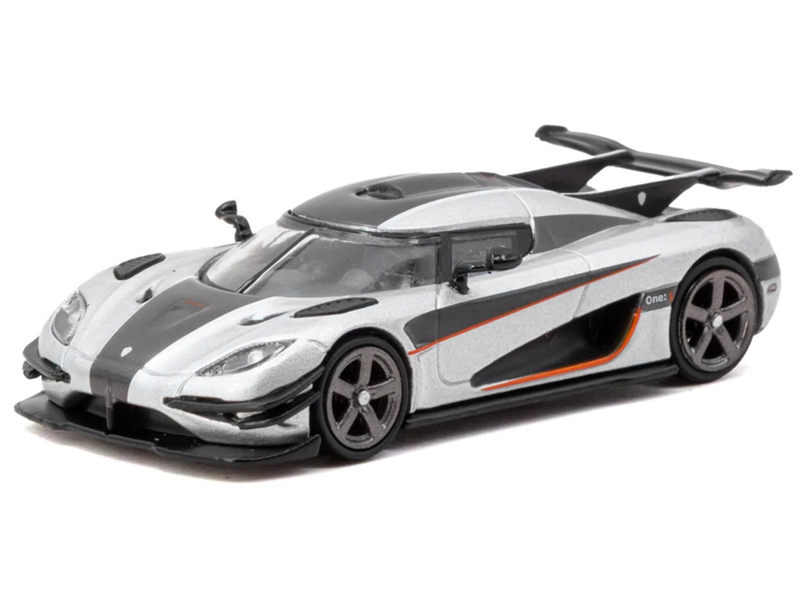 Koenigsegg One:1 Silver Metallic with Black Stripes "Global64" Series 1/64 Diecast Model Car by Tarmac Works - image 2