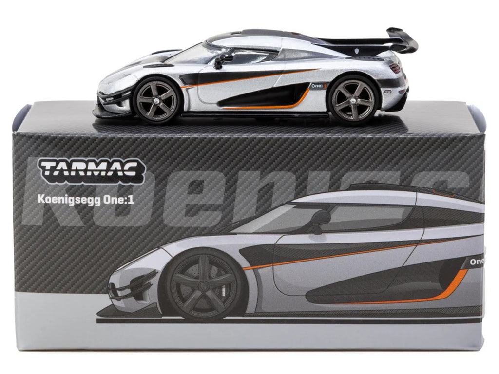 Koenigsegg One:1 Silver Metallic with Black Stripes "Global64" Series 1/64 Diecast Model Car by Tarmac Works - image 4