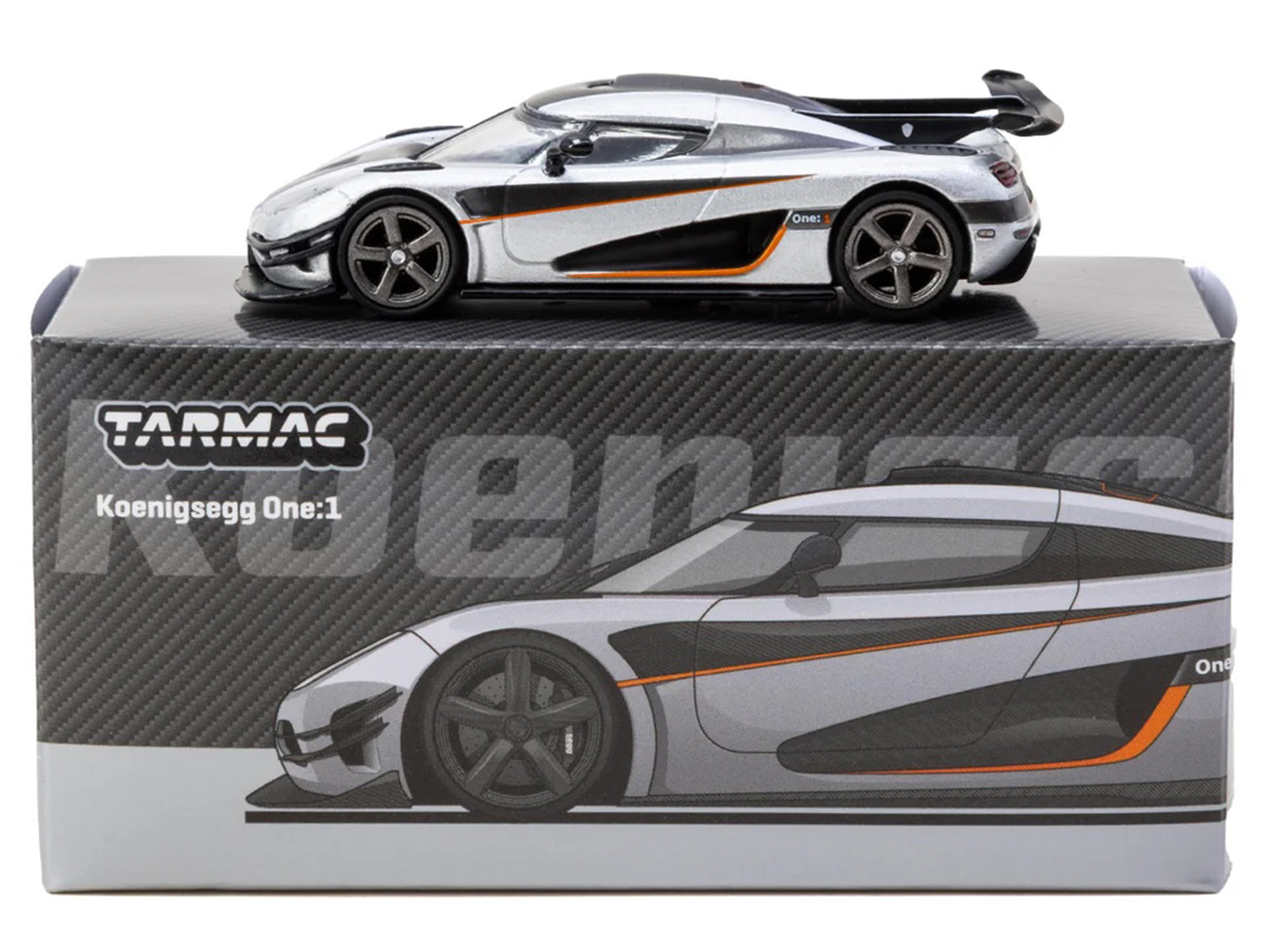 Koenigsegg One:1 Silver Metallic with Black Stripes "Global64" Series 1/64 Diecast Model Car by Tarmac Works - image 4