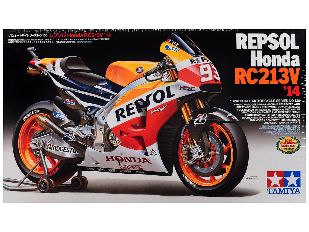 Model Kit Honda RC213V Motorcycle #93 Marc Marquez "Repsol Honda" Winner "Moto GP Championship" (2014) 1/12 Scale Model by Tamiya