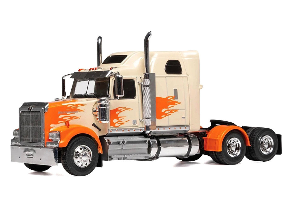 2000 Western Star 4900 Truck Tractor Cream with Orange Flames 1/43 Diecast Model Car by IXO Models