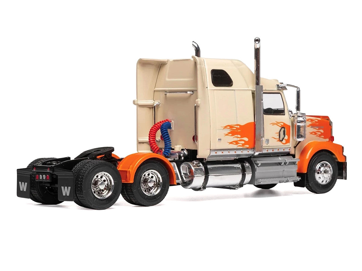 2000 Western Star 4900 Truck Tractor Cream with Orange Flames 1/43 Diecast Model Car by IXO Models