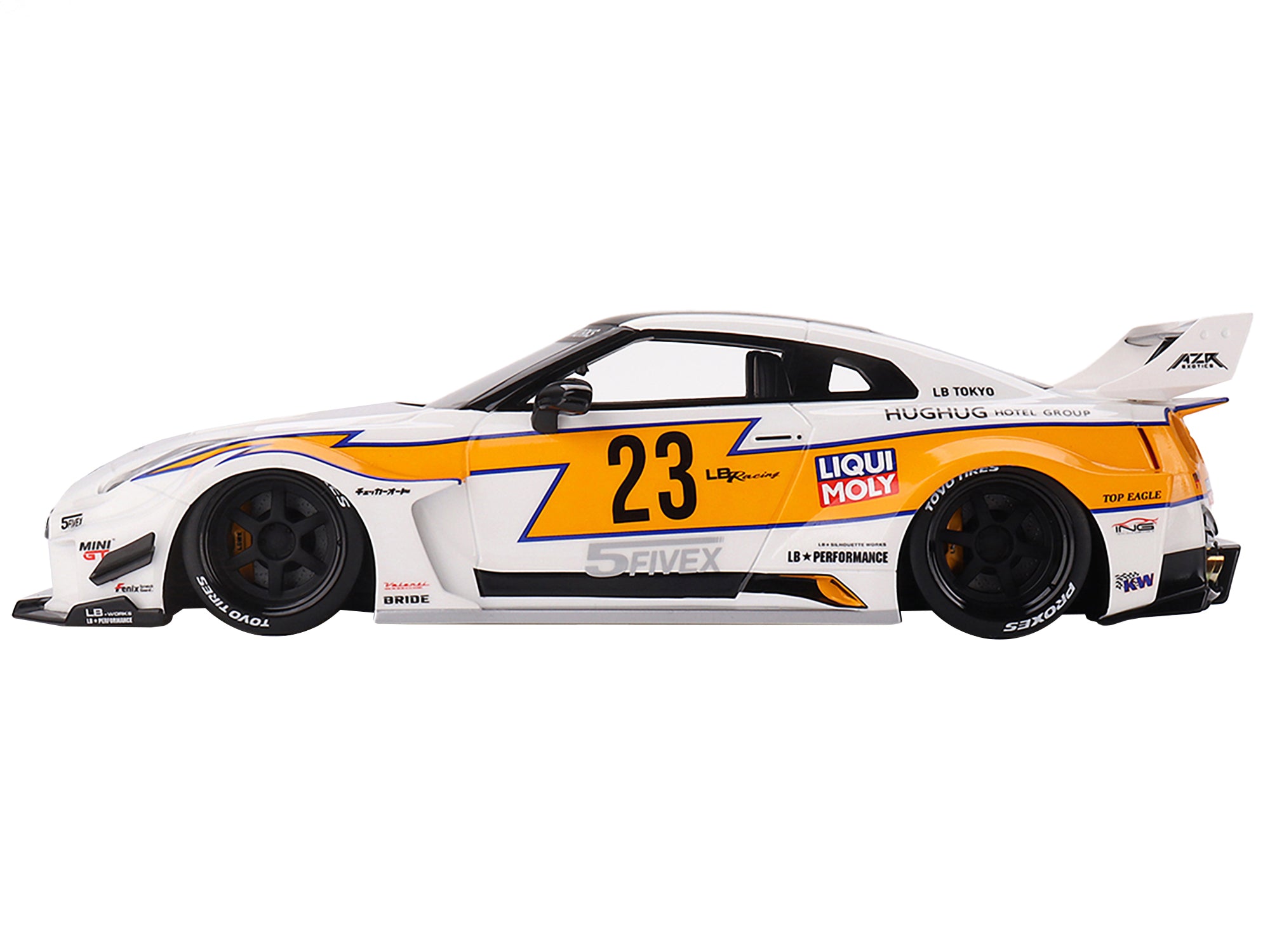 Nissan LB-Silhouette WORKS GT 35GT-RR Ver.1 RHD (Right Hand Drive) #23 White with Yellow Stripes "LB Racing" 1/18 Model Car by Top Speed - image 3