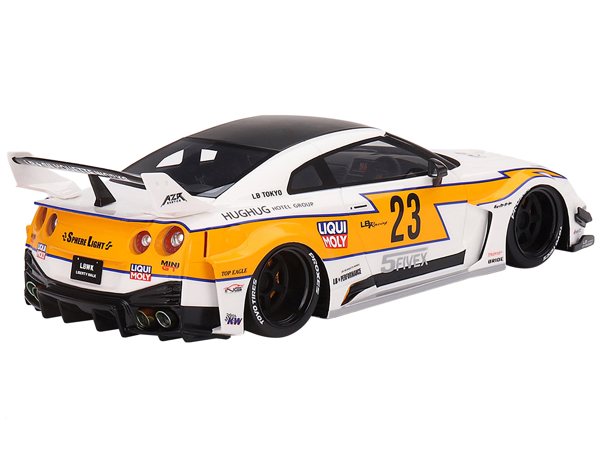 Nissan LB-Silhouette WORKS GT 35GT-RR Ver.1 RHD (Right Hand Drive) #23 White with Yellow Stripes "LB Racing" 1/18 Model Car by Top Speed - image 4
