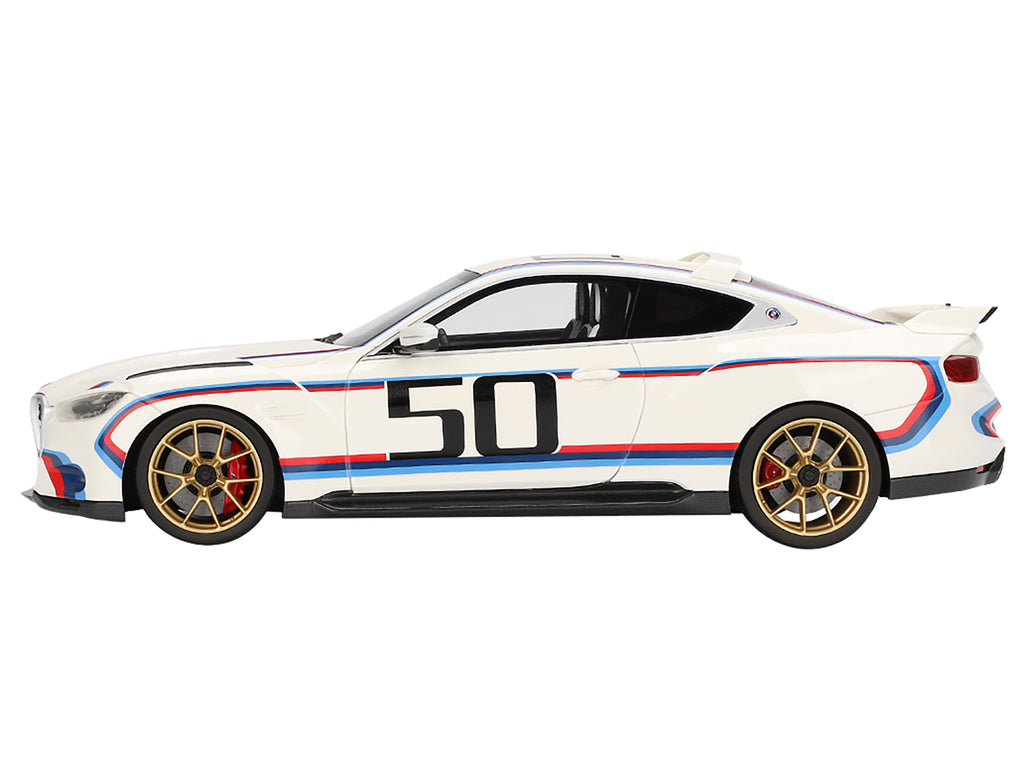 BMW M4 3.0 CSL #50 White with Blue and Red Stripes 1/18 Model Car by Top Speed - image 3