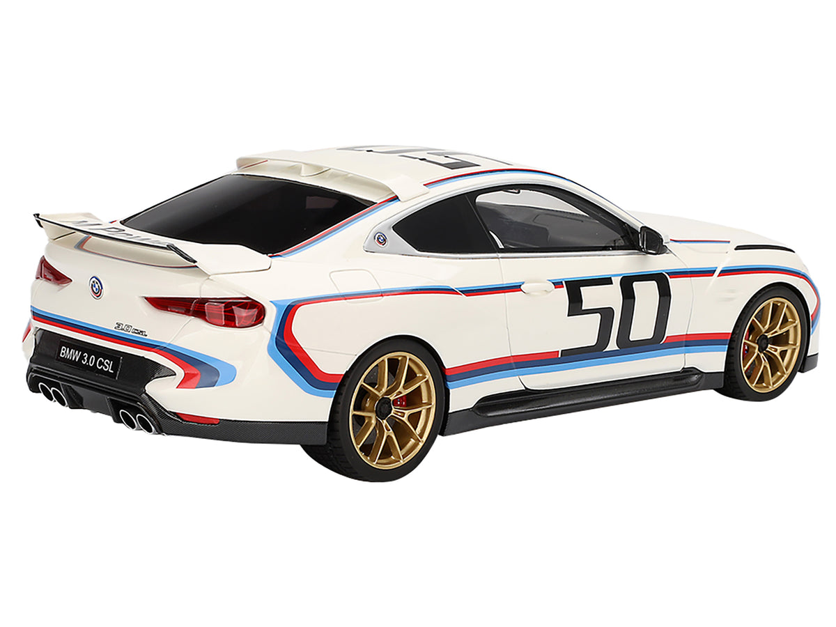 BMW M4 3.0 CSL #50 White with Blue and Red Stripes 1/18 Model Car by Top Speed - image 4