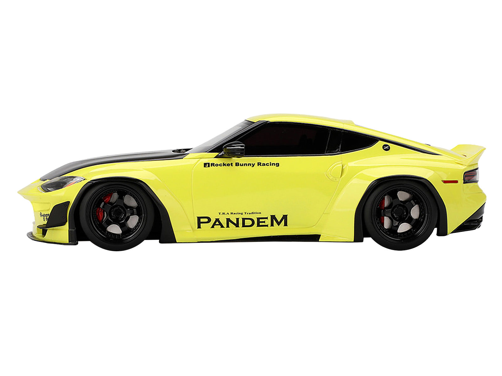 Nissan Z (RZ34) "Pandem" Ikazuchi Yellow with Matt Black Hood 1/18 Model Car by Top Speed - image 3