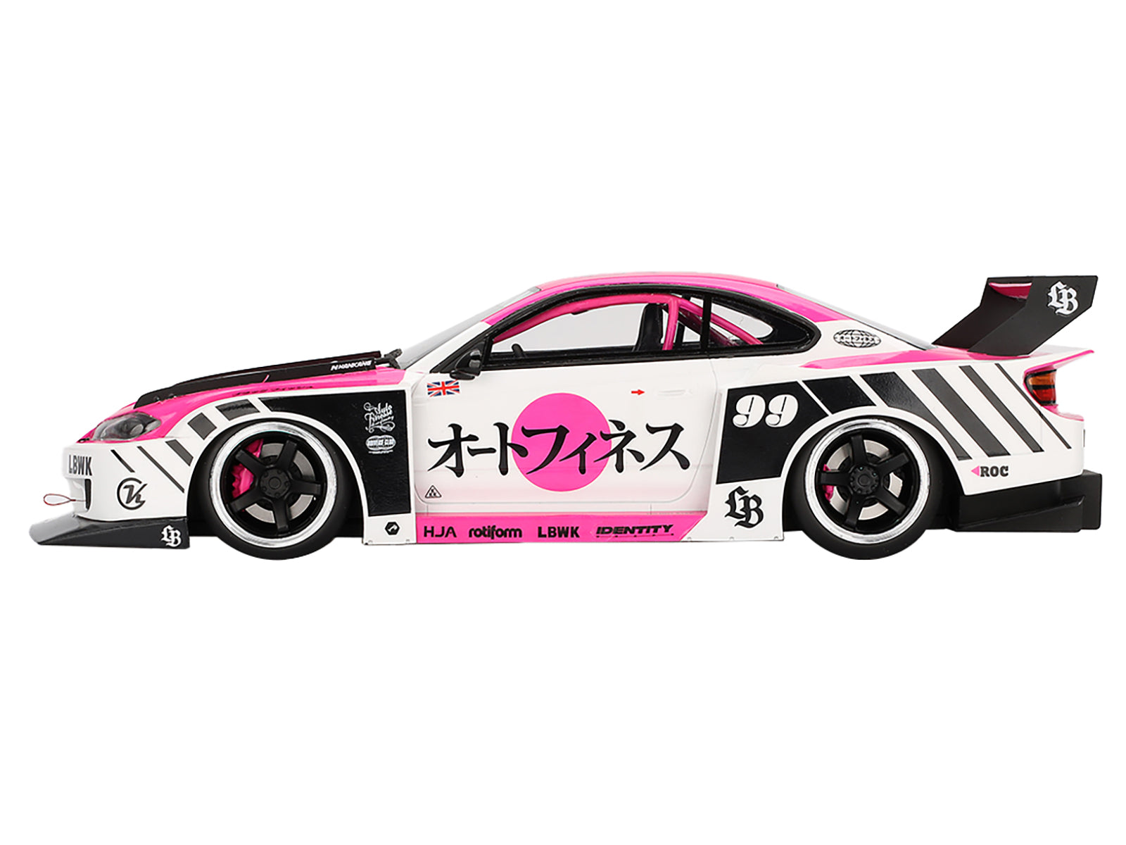 Nissan "LB-Super Silhouette" S15 SILVIA RHD (Right Hand Drive) #99 "Auto Finesse - SEMA 2023" White and Pink 1/18 Model Car by Top Speed - image 3