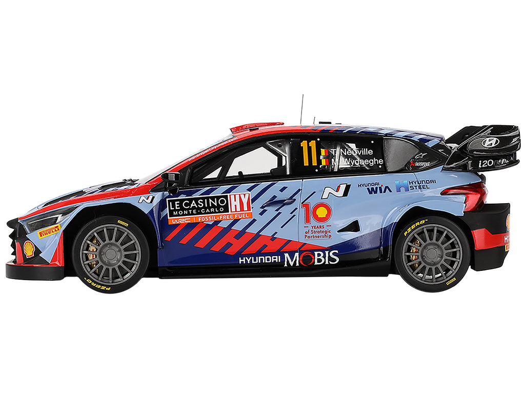 Hyundai i20 N Rally1 Hybrid #11 Thierry Neuville - Martijn Wydaeghe "Hyundai Shell Mobis WRT"  Winner WRC "Monte Carlo Rally" (2024) 1/18 Model Car by Top Speed - image 3