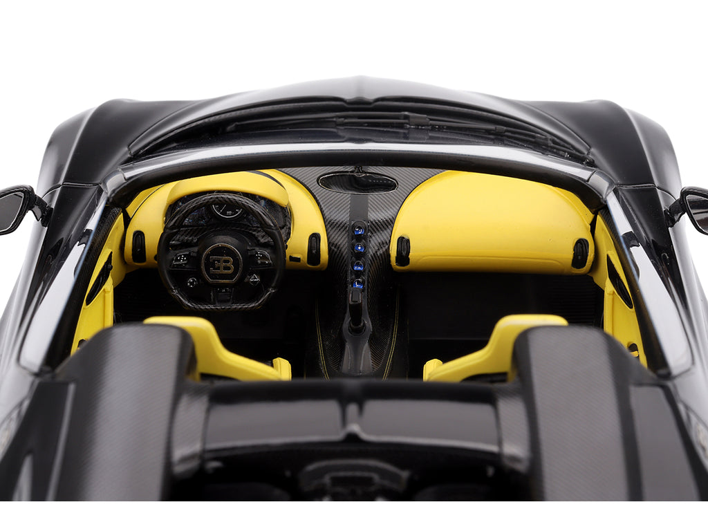 Bugatti W16 Mistral Black with Yellow Interior 1/18 Model Car by Top Speed - image 2