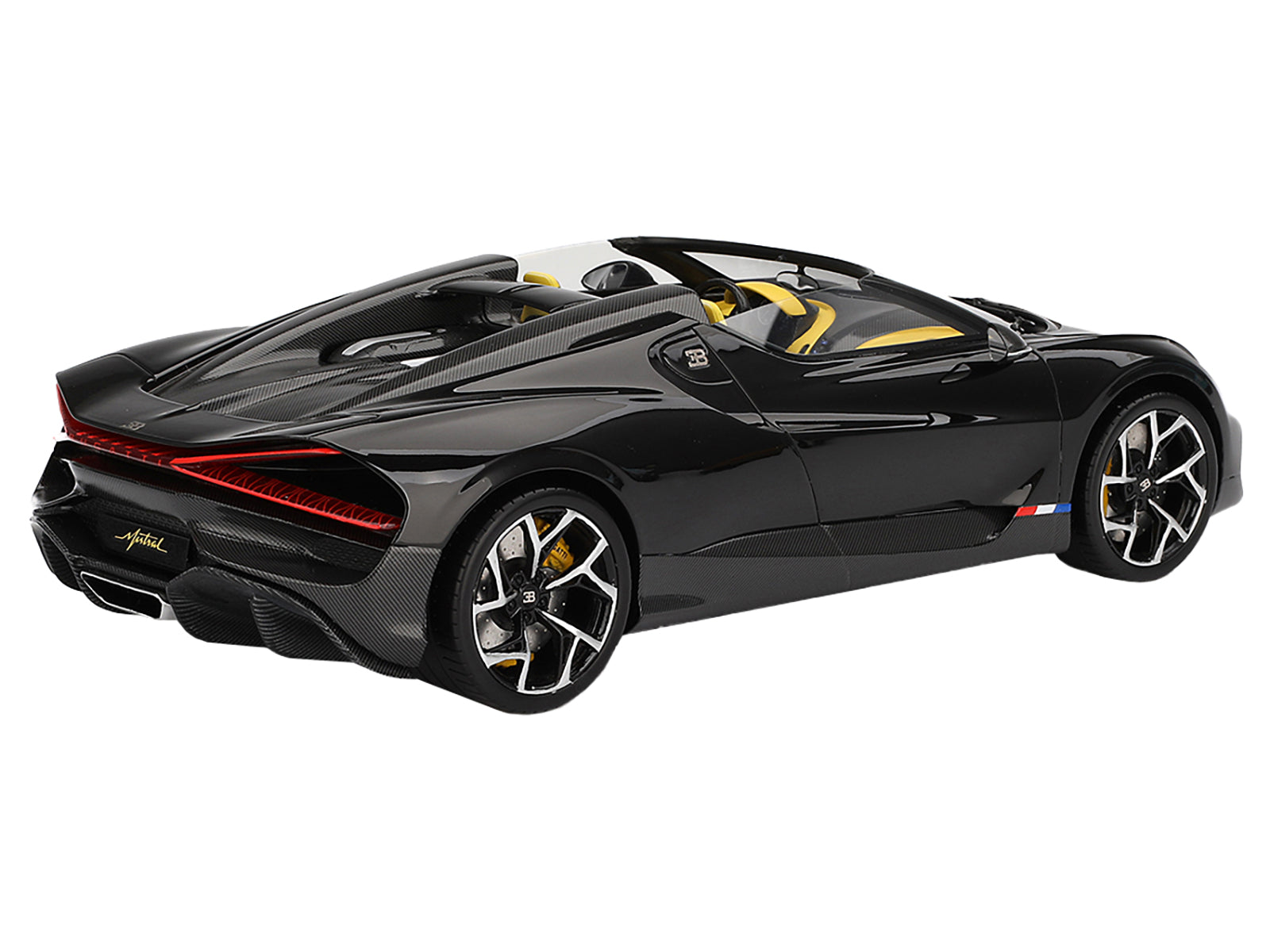 Bugatti W16 Mistral Black with Yellow Interior 1/18 Model Car by Top Speed - image 4