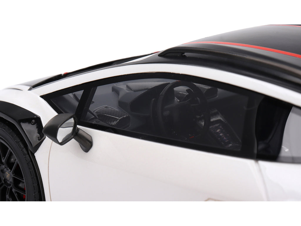 Lamborghini Huracan Sterrato Bianco Asopo White with Matt Black Top and Red Stripes 1/18 Model Car by Top Speed - image 2