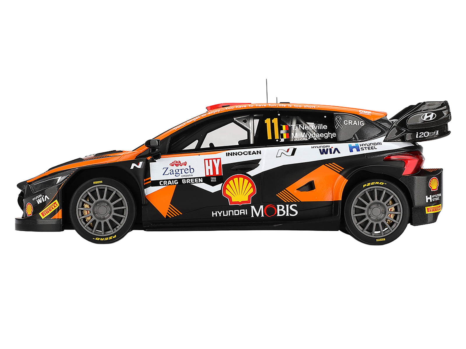 Hyundai i20 N Rally1 Hybrid #11 Thierry Neuville - Martijn Wydaeghe "Hyundai Shell Mobis WRT"  Winner "Rally Croatia Power Stage" (2023) 1/18 Model Car by Top Speed - image 4