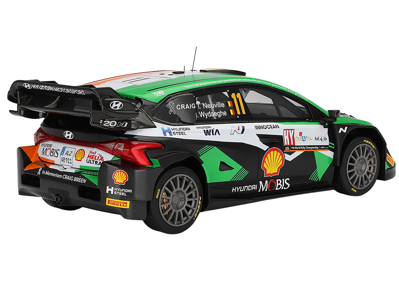 Hyundai i20 N Rally1 Hybrid #11 Thierry Neuville - Martijn Wydaeghe "Hyundai Shell Mobis WRT"  Winner "Rally Croatia Power Stage" (2023) 1/18 Model Car by Top Speed - image 5