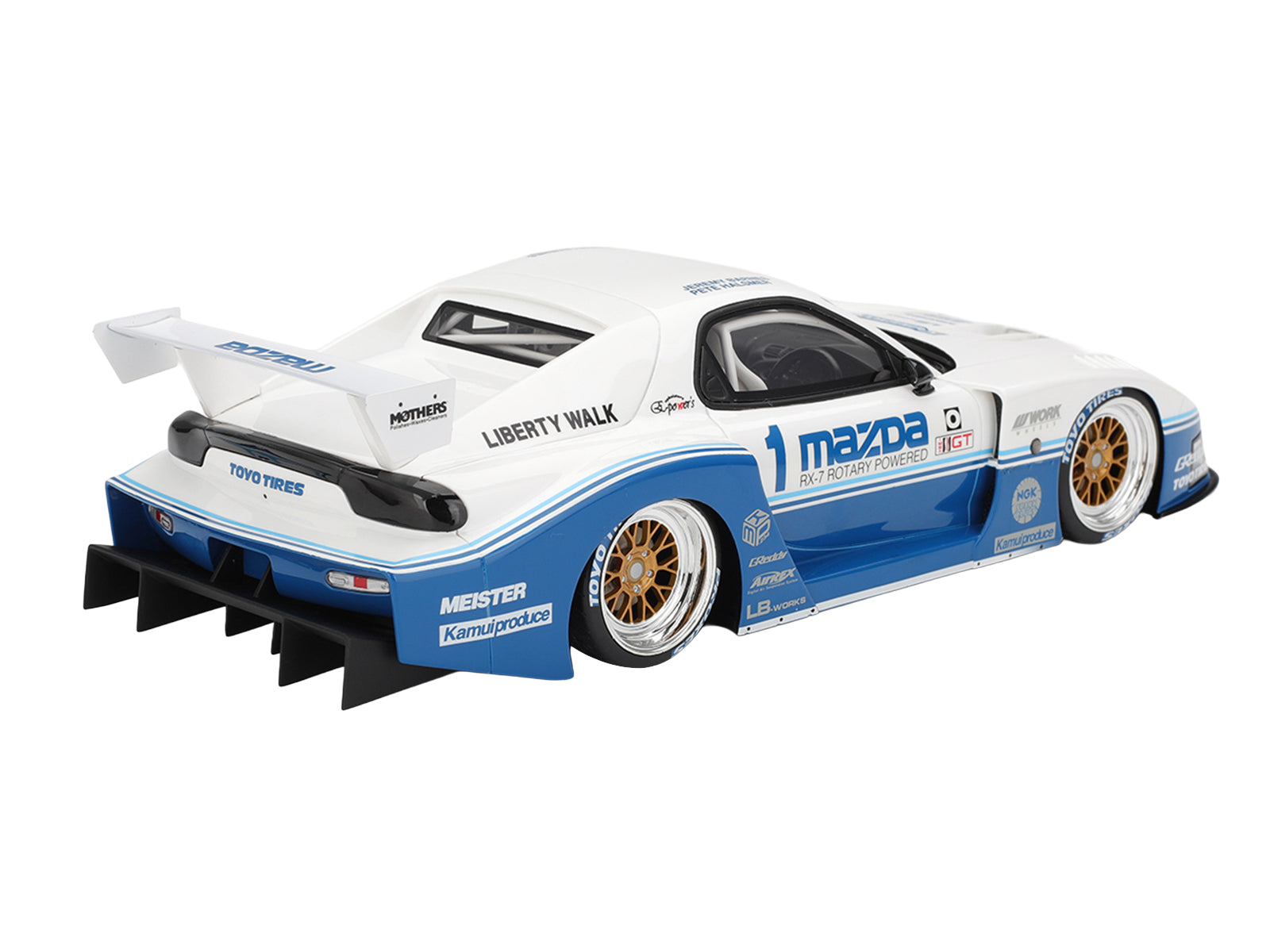 Mazda RX-7 LB-Super Silhouette RHD (Right Hand Drive) #1 Jeremy Barnes - Pete Halsmer "IMSA" White and Blue 1/18 Model Car by Top Speed