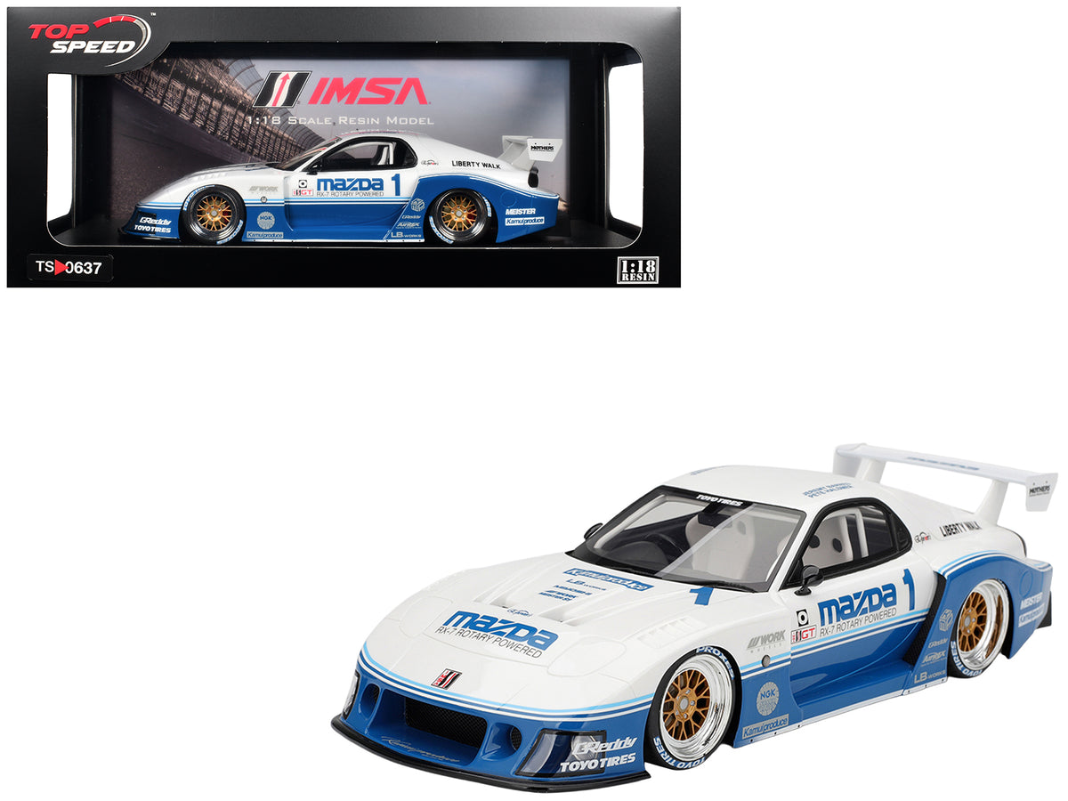 Mazda RX-7 LB-Super Silhouette RHD (Right Hand Drive) #1 Jeremy Barnes - Pete Halsmer "IMSA" White and Blue 1/18 Model Car by Top Speed
