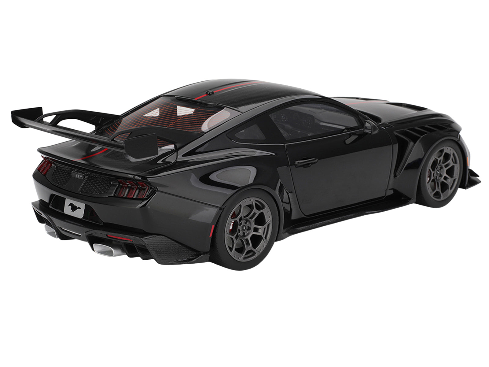 Ford Mustang GTD Shadow Black with Red Stripe 1/18 Model Car by Top Speed