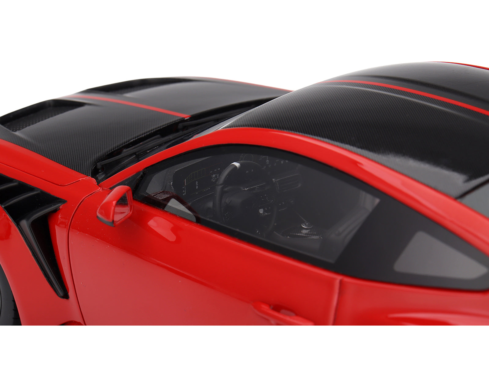 Ford Mustang GTD Race Red and Carbon Fiber with Red Stripe 1/18 Model Car by Top Speed
