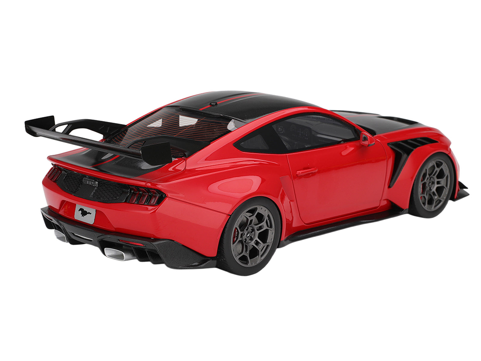 Ford Mustang GTD Race Red and Carbon Fiber with Red Stripe 1/18 Model Car by Top Speed