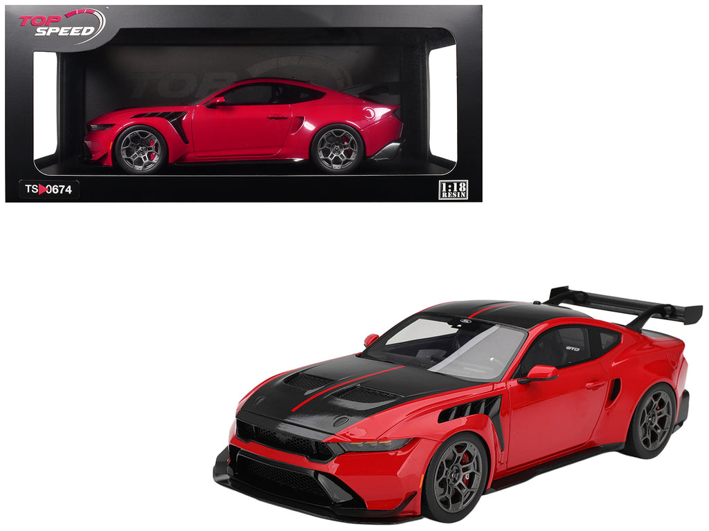 Ford Mustang GTD Race Red and Carbon Fiber with Red Stripe 1/18 Model Car by Top Speed