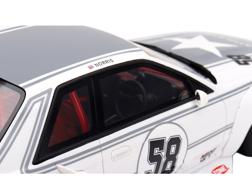 Nissan Skyline GT-R (R32) RHD (Right Hand Drive) #58 "LBWK - Kaido Works" White with Gray Stripes and Graphics "Tokyo Auto Salon (TAS) 2025" 1/18 Model Car by Top Speed