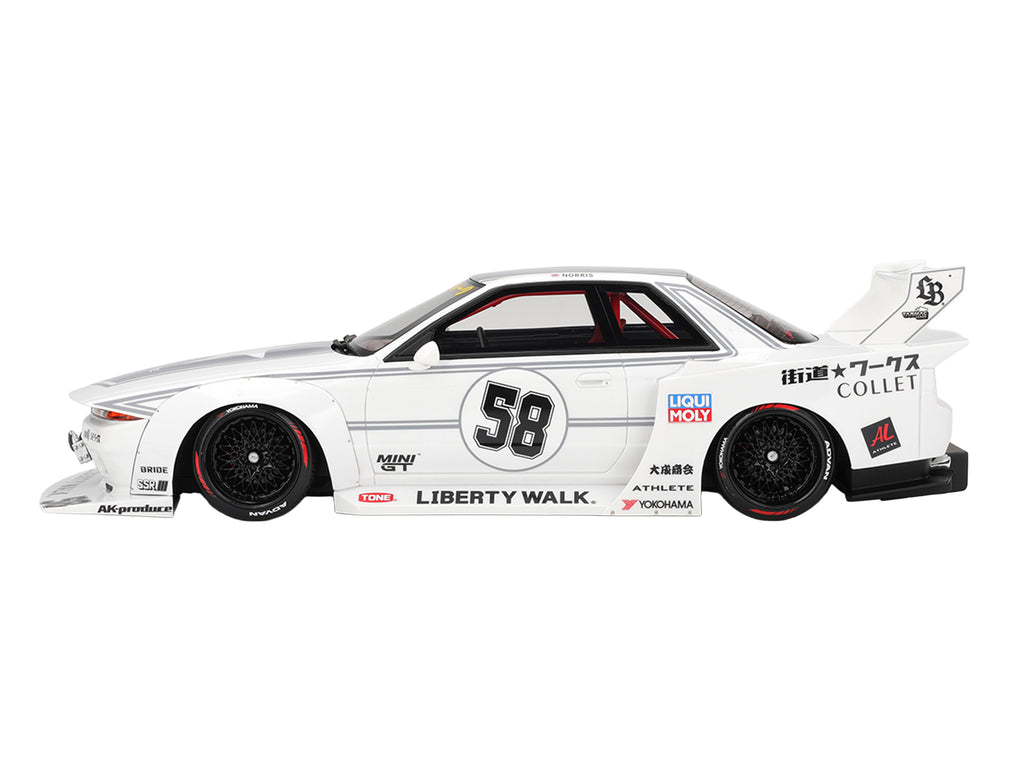 Nissan Skyline GT-R (R32) RHD (Right Hand Drive) #58 "LBWK - Kaido Works" White with Gray Stripes and Graphics "Tokyo Auto Salon (TAS) 2025" 1/18 Model Car by Top Speed